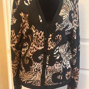 Chico's Brown and Cream Patterned Cardigan